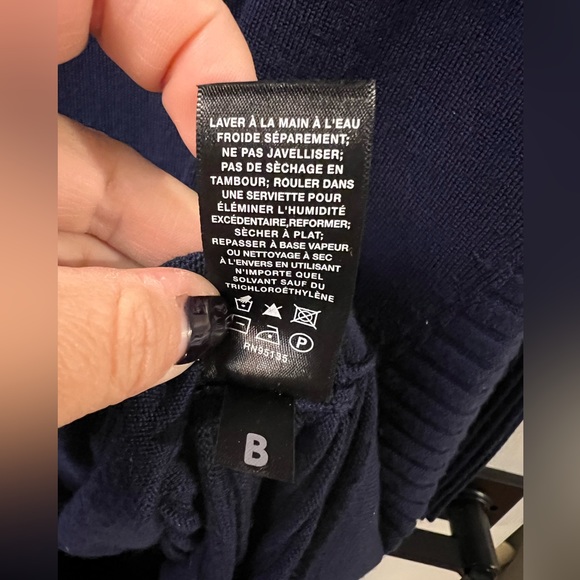 Lafayette 148 New York size S Navy Blue Ribbed Back Shift LS Sweater Dress EUC - Picture 7 of 7